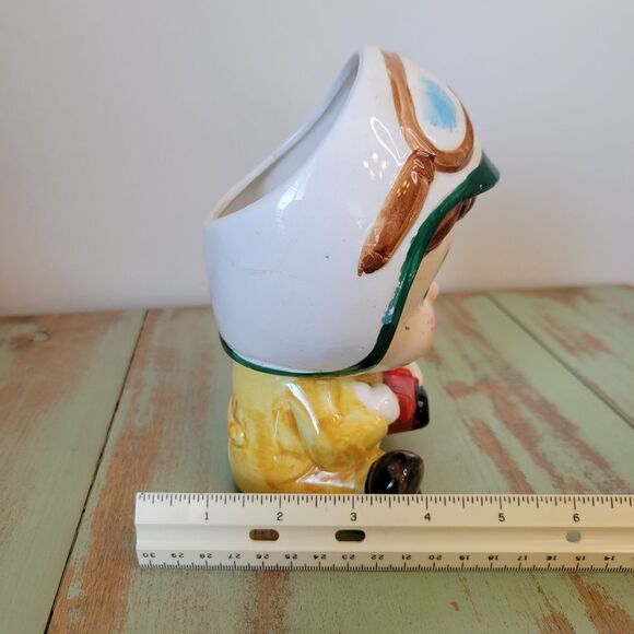 Vintage Freckled Little Boy with Helmet, Goggles, & Red Car Planter - 1960's - Picture 14 of 16